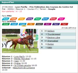 GENY : rapports, résultats PMU et pronostics des courses.